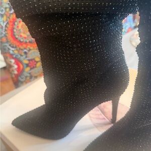Women's Black Rhinestone Stiletto Bootie - Elegant Evening Heel